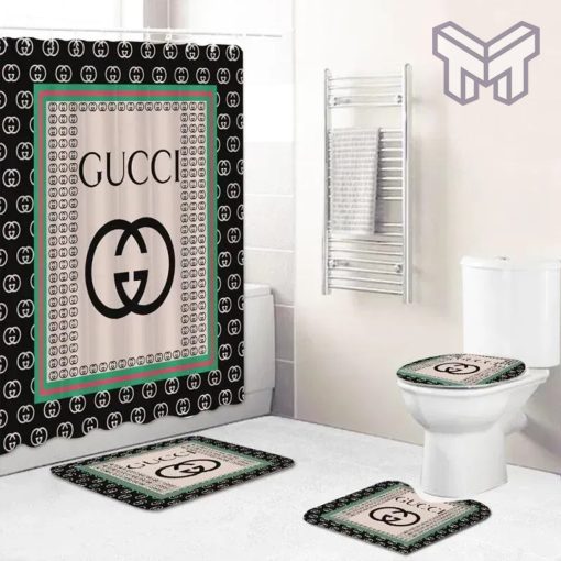 Gucci Fashion Logo Limited Luxury Brand Bathroom Set Home Decor 29 Shower Curtain And Rug Toilet Seat Lid Covers Bathroom Set