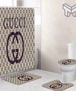 Gucci Fashion Logo Limited Luxury Brand Bathroom Set Home Decor 31 Shower Curtain And Rug Toilet Seat Lid Covers Bathroom Set