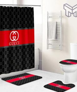 Gucci Fashion Logo Limited Luxury Brand Bathroom Set Home Decor 32 Shower Curtain And Rug Toilet Seat Lid Covers Bathroom Set