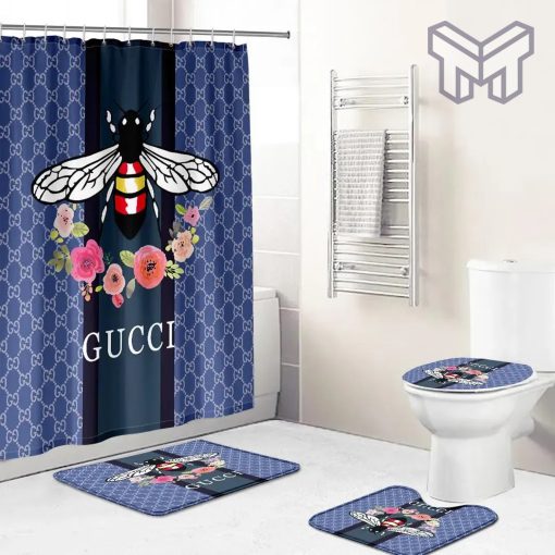 Gucci Fashion Logo Limited Luxury Brand Bathroom Set Home Decor 36 Shower Curtain And Rug Toilet Seat Lid Covers Bathroom Set