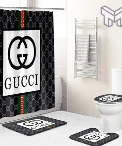 Gucci Fashion Logo Limited Luxury Brand Bathroom Set Home Decor 37 Shower Curtain And Rug Toilet Seat Lid Covers Bathroom Set