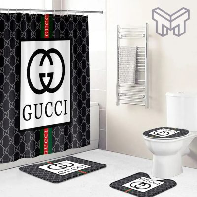 Gucci Fashion Logo Limited Luxury Brand Bathroom Set Home Decor 37 Shower Curtain And Rug Toilet Seat Lid Covers Bathroom Set