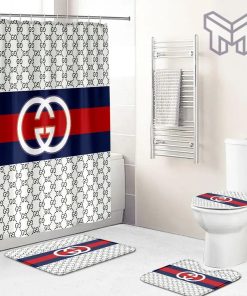 Gucci Fashion Logo Limited Luxury Brand Bathroom Set Home Decor 38 Shower Curtain And Rug Toilet Seat Lid Covers Bathroom Set