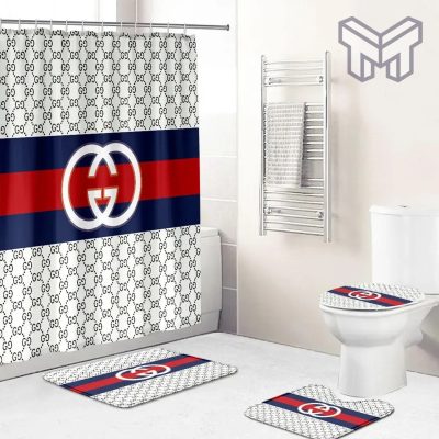 Gucci Fashion Logo Limited Luxury Brand Bathroom Set Home Decor 38 Shower Curtain And Rug Toilet Seat Lid Covers Bathroom Set