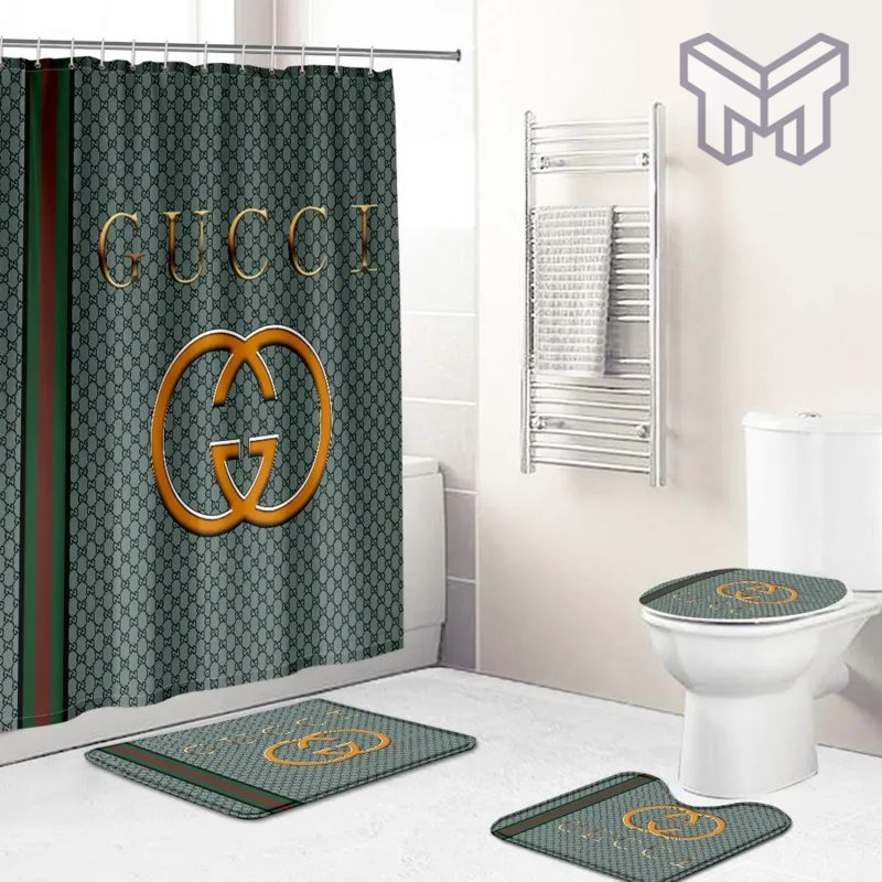 Gucci Fashion Logo Limited Luxury Brand Bathroom Set Home Decor 39 Shower Curtain And Rug Toilet Seat Lid Covers Bathroom Set