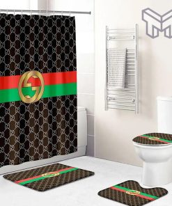 Gucci Fashion Logo Limited Luxury Brand Bathroom Set Home Decor 40 Shower Curtain And Rug Toilet Seat Lid Covers Bathroom Set