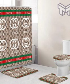 Gucci Fashion Logo Limited Luxury Brand Bathroom Set Home Decor 41 Shower Curtain And Rug Toilet Seat Lid Covers Bathroom Set