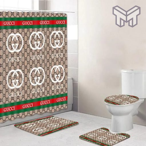 Gucci Fashion Logo Limited Luxury Brand Bathroom Set Home Decor 41 Shower Curtain And Rug Toilet Seat Lid Covers Bathroom Set