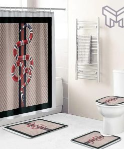 Gucci Fashion Logo Limited Luxury Brand Bathroom Set Home Decor 42 Shower Curtain And Rug Toilet Seat Lid Covers Bathroom Set