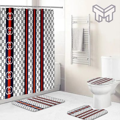 Gucci Fashion Logo Limited Luxury Brand Bathroom Set Home Decor 43 Shower Curtain And Rug Toilet Seat Lid Covers Bathroom Set