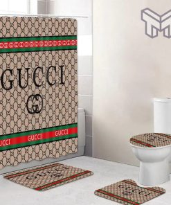 Gucci Fashion Logo Limited Luxury Brand Bathroom Set Home Decor 45 Shower Curtain And Rug Toilet Seat Lid Covers Bathroom Set