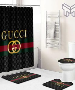 Gucci Fashion Logo Limited Luxury Brand Bathroom Set Home Decor 46 Shower Curtain And Rug Toilet Seat Lid Covers Bathroom Set