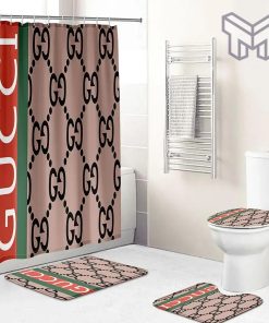 Gucci Fashion Logo Limited Luxury Brand Bathroom Set Home Decor 47 Shower Curtain And Rug Toilet Seat Lid Covers Bathroom Set