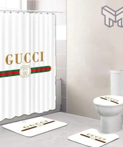 Gucci Fashion Logo Limited Luxury Brand Bathroom Set Home Decor 48 Shower Curtain And Rug Toilet Seat Lid Covers Bathroom Set