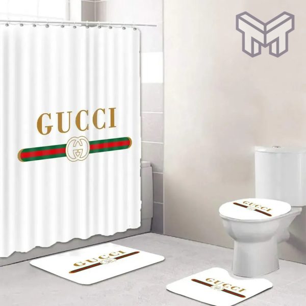Gucci Premium Fashion Luxury Brand Bathroom Set Home Decor Shower Curtain  And Rug Toilet Seat Lid Covers Bathroom Set - Muranotex Store