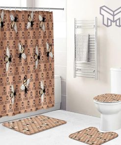 Gucci Fashion Logo Limited Luxury Brand Bathroom Set Home Decor 49 Shower Curtain And Rug Toilet Seat Lid Covers Bathroom Set