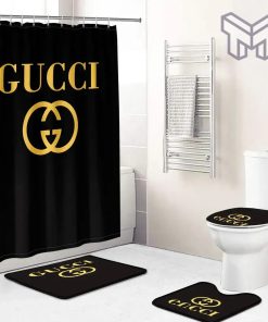 Gucci Fashion Logo Limited Luxury Brand Bathroom Set Home Decor 50 Shower Curtain And Rug Toilet Seat Lid Covers Bathroom Set