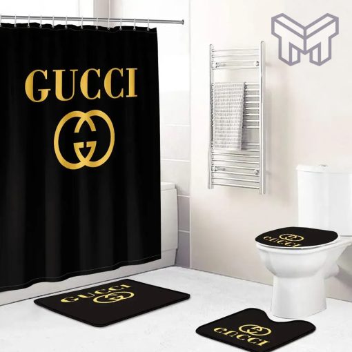 Gucci Fashion Logo Limited Luxury Brand Bathroom Set Home Decor 50 Shower Curtain And Rug Toilet Seat Lid Covers Bathroom Set