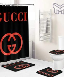 Gucci Fashion Logo Limited Luxury Brand Bathroom Set Home Decor 51 Shower Curtain And Rug Toilet Seat Lid Covers Bathroom Set