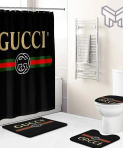 Gucci Fashion Logo Limited Luxury Brand Bathroom Set Home Decor 53 Shower Curtain And Rug Toilet Seat Lid Covers Bathroom Set