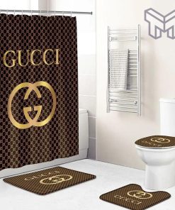 Gucci Fashion Logo Limited Luxury Brand Bathroom Set Home Decor 54 Shower Curtain And Rug Toilet Seat Lid Covers Bathroom Set