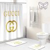 Gucci Golden Logo Premium Fashion Luxury Brand Bathroom Set Home Decor Shower Curtain And Rug Toilet Seat Lid Covers Bathroom Set