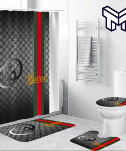 Gucci Grey Fashion Luxury Brand Premium Bathroom Set Home Decor Shower Curtain And Rug Toilet Seat Lid Covers Bathroom Set