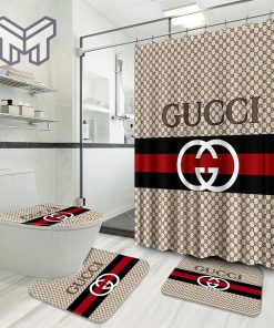 Gucci Hot Luxury Brand Logo Premium Bathroom Set Home Decor Shower Curtain And Rug Toilet Seat Lid Covers Bathroom Set