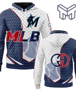 Gucci MLB Miami Marlins Navy White Unisex 3D Hoodie 3D T-Shirt Zip 3D Hoodie Outfit For Men Women Luxury Brand Clothing