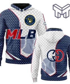 Gucci MLB Milwaukee Brewers Navy White Unisex 3D Hoodie 3D T-Shirt Zip 3D Hoodie Outfit For Men Women Luxury Brand Clothing