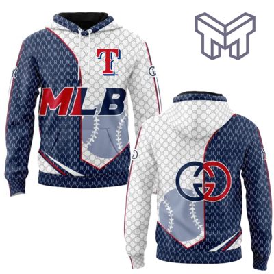 Gucci MLB Texas Rangers Navy White Unisex 3D Hoodie 3D T-Shirt Zip 3D Hoodie Outfit For Men Women Luxury Brand Clothing