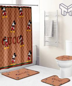 Gucci Mickey Mouse Disney Premium Fashion Luxury Brand Bathroom Set Home Decor Shower Curtain And Rug Toilet Seat Lid Covers Bathroom Set