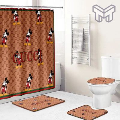 Gucci Mickey Mouse Disney Premium Fashion Luxury Brand Bathroom Set Home Decor Shower Curtain And Rug Toilet Seat Lid Covers Bathroom Set