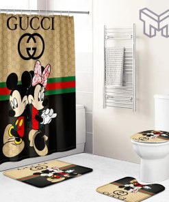 Gucci Mickey Mouse Premium Fashion Luxury Brand Bathroom Set Home Decor Shower Curtain And Rug Toilet Seat Lid Covers Bathroom Set