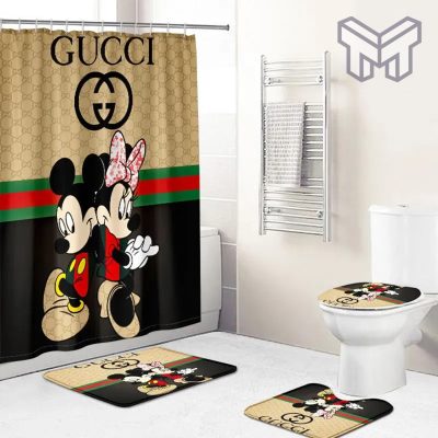 Gucci Mickey Mouse Premium Fashion Luxury Brand Bathroom Set Home Decor Shower Curtain And Rug Toilet Seat Lid Covers Bathroom Set