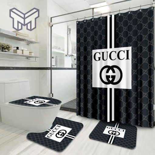 Gucci New Hot Luxury Brand Logo Premium Bathroom Set Home Decor Shower Curtain And Rug Toilet Seat Lid Covers Bathroom Set