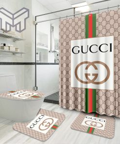 Gucci New Luxury Brand Logo Premium Bathroom Set Home Decor Shower Curtain And Rug Toilet Seat Lid Covers Bathroom Set