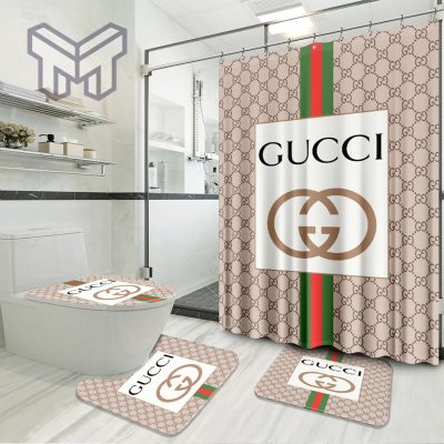 Gucci New Luxury Brand Logo Premium Bathroom Set Home Decor Shower Curtain And Rug Toilet Seat Lid Covers Bathroom Set