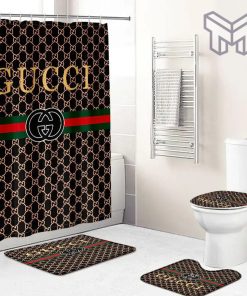 Gucci Premium Fashion Logo Luxury Brand Bathroom Set Home Decor Shower Curtain And Rug Toilet Seat Lid Covers Bathroom Set