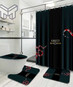 Gucci Snake Luxury Brand Logo Premium Bathroom Set Home Decor Shower Curtain And Rug Toilet Seat Lid Covers Bathroom Set