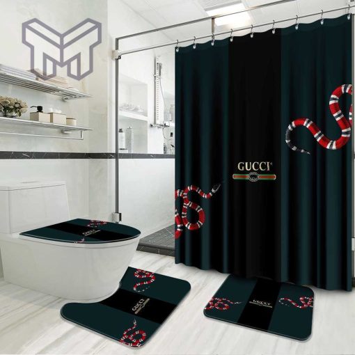 Gucci Snake Luxury Brand Logo Premium Bathroom Set Home Decor Shower Curtain And Rug Toilet Seat Lid Covers Bathroom Set