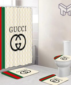 Gucci Yellow Premium Fashion Luxury Brand Bathroom Set Home Decor Shower Curtain And Rug Toilet Seat Lid Covers Bathroom Set