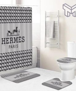 Hermes Fashion Logo Limited Luxury Brand Bathroom Set Home Decor 01 Shower Curtain And Rug Toilet Seat Lid Covers Bathroom Set