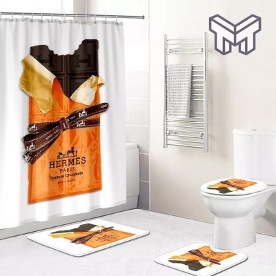 Hermes Fashion Luxury Brand Premium Bathroom Set Home Decor Shower Curtain And Rug Toilet Seat Lid Covers Bathroom Set