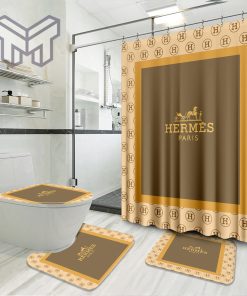 Hermes Luxury Brand Preium Bathroom Set With Shower Curtain Shower Curtain And Rug Toilet Seat Lid Covers Bathroom Set