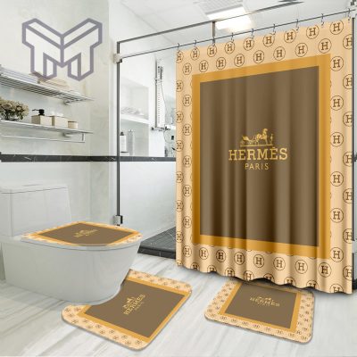 Hermes Luxury Brand Preium Bathroom Set With Shower Curtain Shower Curtain And Rug Toilet Seat Lid Covers Bathroom Set