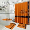 Hermes Orange Luxury Brand Preium Bathroom Set With Shower Curtain Shower Curtain And Rug Toilet Seat Lid Covers Bathroom Set