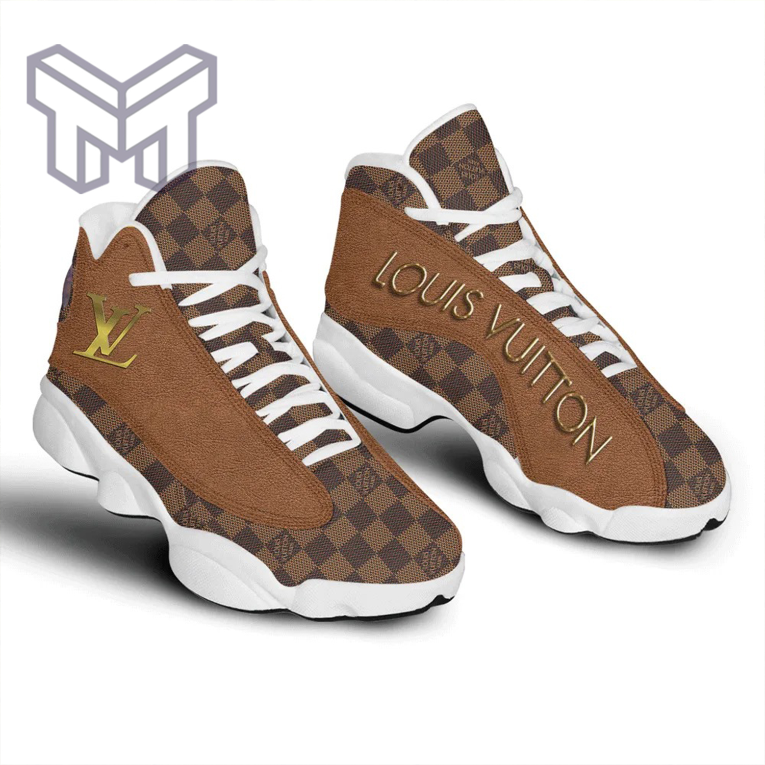 Louis Vuitton White Brown Air Jordan 13 Sneakers Shoes - Muranotex
