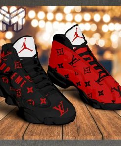 LV Luxury Air Jordan 13 Sneaker Form Jordan 13 Sneaker Hot 2023 Louis Vuitton Black Red Sneaker Gift For LV Fans