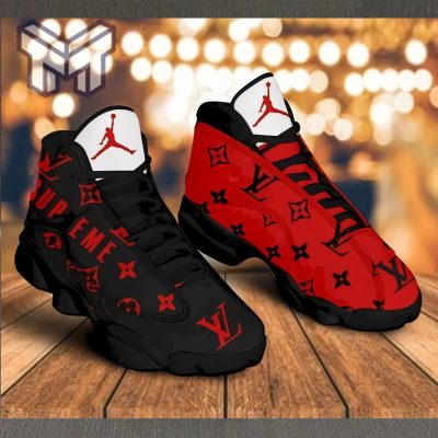 LV Luxury Air Jordan 13 Sneaker Form Jordan 13 Sneaker Hot 2023 Louis Vuitton Black Red Sneaker Gift For LV Fans